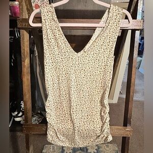 Willow Root Women's Floral V-Neck Tank Top with Ruched Sides, Size L, Multicolor